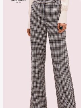 Kate Spade New York Houndstooth Lined Wool Wide Leg Pants, Size 8